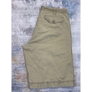 BKE Men's Button Fly Shorts Size 33 Khaki Twill Buckle Casual Summer Flat Front